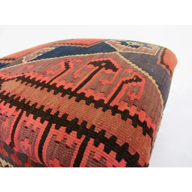 Vintage Turkish Kilim Footed Ottoman With Round Wood Turned Feet Made in Pakistan For Sale - Image 10 of 13