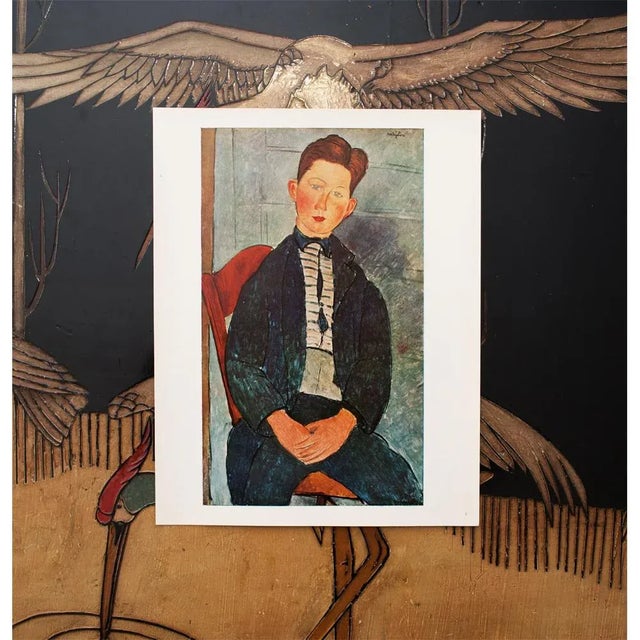 A stunning large vintage First Edition full-color print after portrait of "Boy in a Pink Shirt" (1917) by Amedeo...
