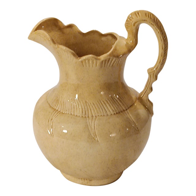 Vintage French Style Light Yellow Ceramic Pitcher Jug For Sale