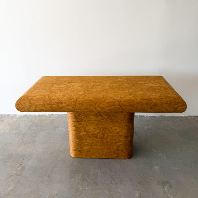 Camel Vintage Postmodern Pedestal Burlwood Console 1980s For Sale - Image 8 of 12