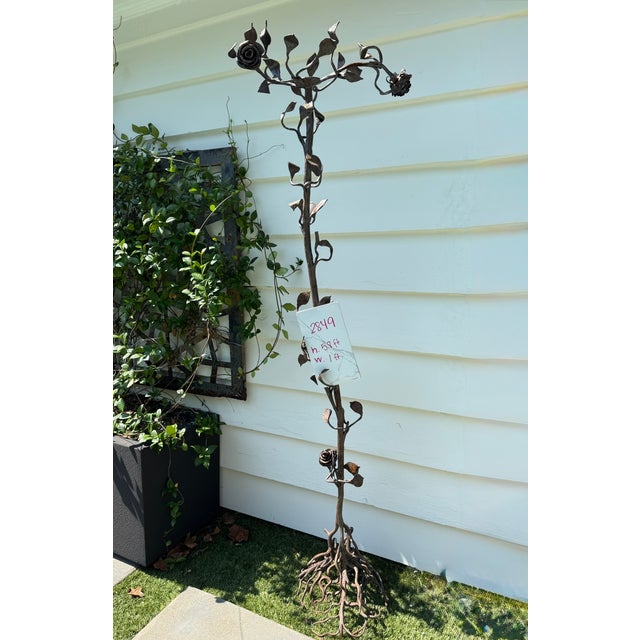 Hand-forged wrought-iron rose tree floor candle holder, made by a skilled blacksmith. Every root is individually hammered...
