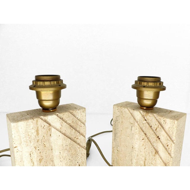 Vintage Travertine Table Lamps with Incised Decoration, 1970s, Set of 2 For Sale - Image 9 of 10