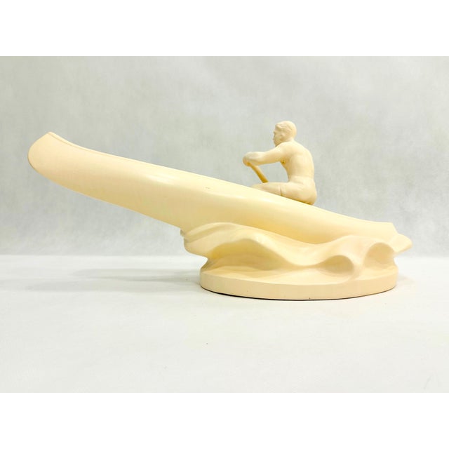 Mid-Century Modern Plaster Rower Statue from Jihokera Bechyně, 1950s For Sale - Image 3 of 10