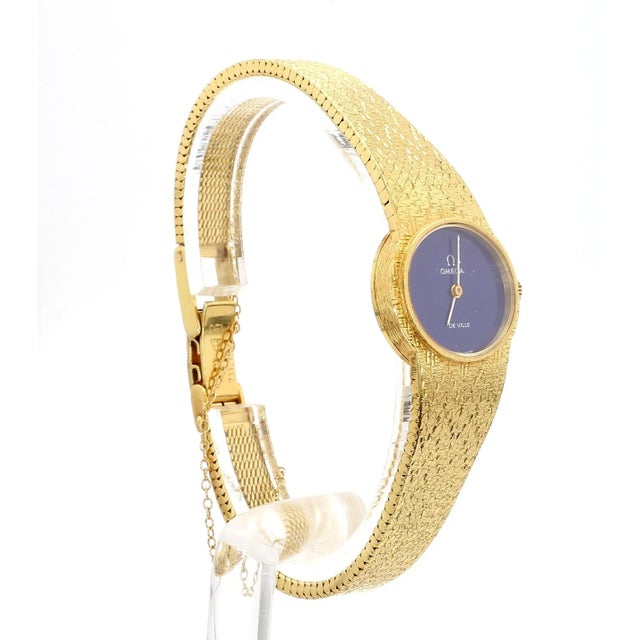 Contemporary 1970s Omega De Ville Lapis Lazuli Dial 18k Gold Manual Wind Watch For Sale - Image 3 of 10