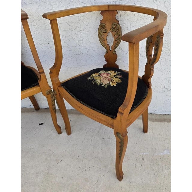 Wood Antique Circa 1900 Victorian Corner Tub Barrel Chairs Set of 2 For Sale - Image 7 of 18