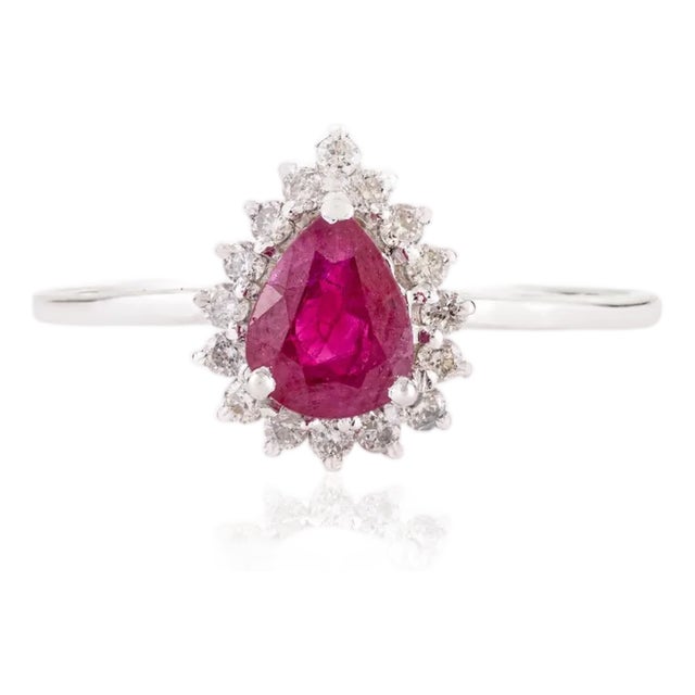 14k Gold Natural Mozambique Ruby Diamond Halo Ring Size 7 For Sale
