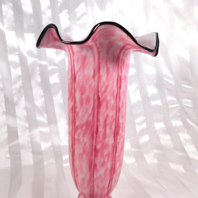 Mid-Century Modern 1950s Frans Welz Pink Striped Art Glass Vase With Black Rim For Sale - Image 3 of 5