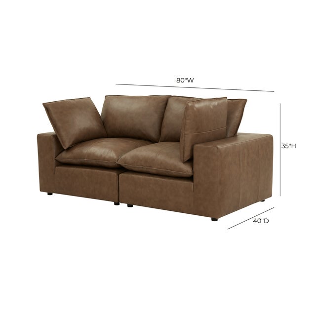 Wood Cali Brown Leather Modular Loveseat For Sale - Image 7 of 8