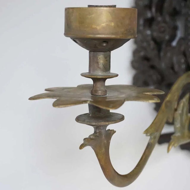 Traditional Mid 19th Century Indo-Portuguese Goan Teak, Brass & Mirrored 1-Arm Candle Wall Sconce For Sale - Image 3 of 6