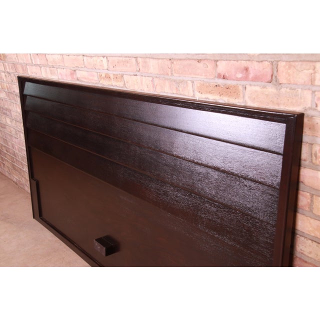 1950s Edward Wormley for Dunbar Ebonized Mahogany Louvered Front King Size Headboard, Newly Refinished For Sale - Image 5 of 8