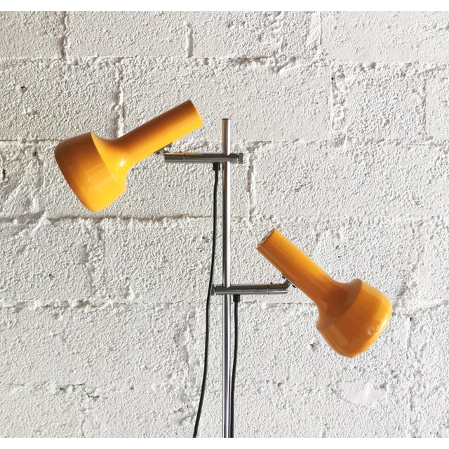 Industrial Mid-Century German Floor Lamp in Yellow and Chrome, 1970s For Sale - Image 3 of 9
