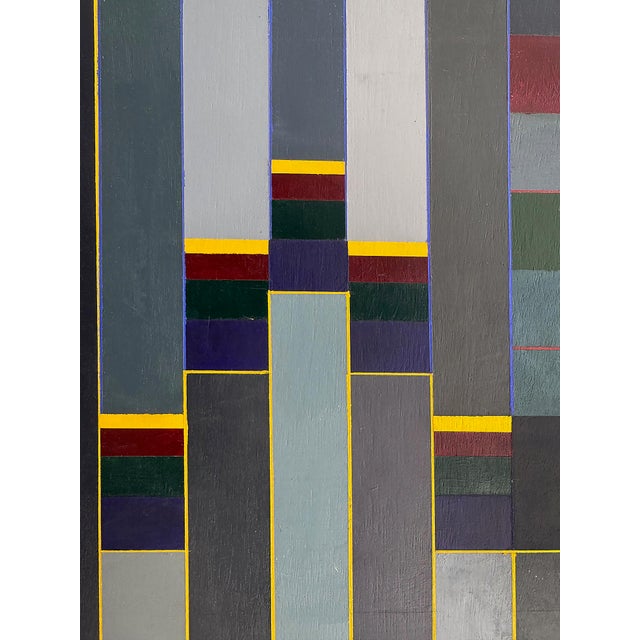 Mid-Century Modern Hard Edge Modernist Color Block Painting Offered for sale is a striking Modernist cool-tone color block...