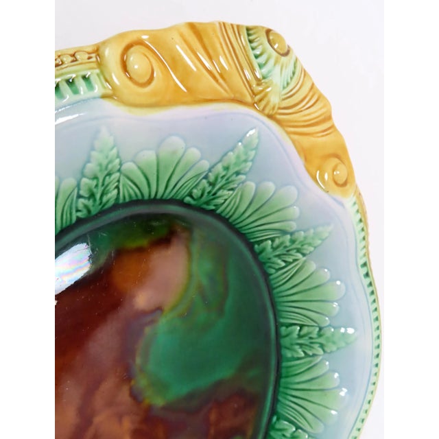 Late 19th Century Beautiful Antique Victorian Majolica Bread Serving Tray With Nice Colors - Circa 1880s For Sale - Image 5 of 13