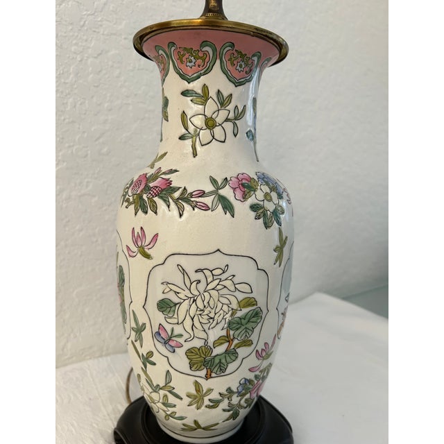 Vintage Asian Botanical Ceramic Lamp For Sale In West Palm - Image 6 of 10