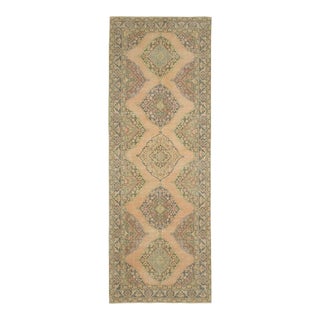 1970s Vintage Turkish Oushak Handmade Wool Cotton Orange Runner Rug For Sale