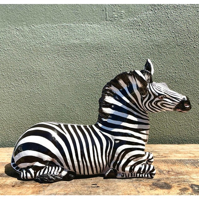 Contemporary Vintage Italian Glazed Ceramic Zebra For Sale - Image 3 of 12