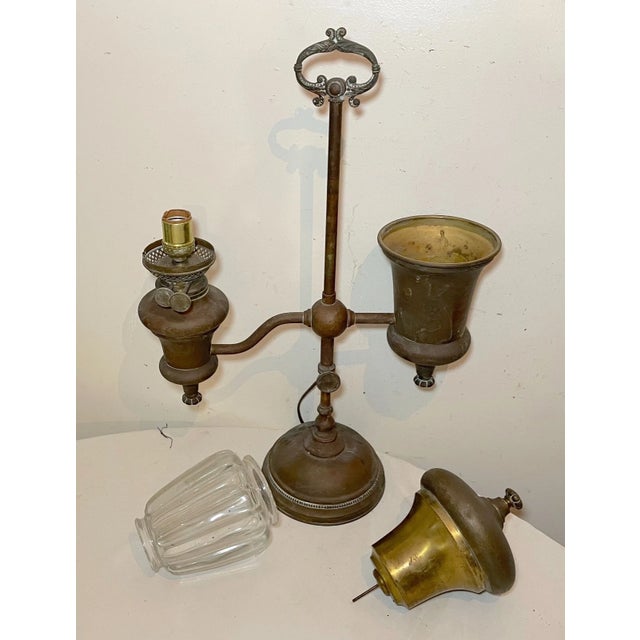 Antique 1800's Manhattan Brass Co. Large Ornate Electrified Oil Student Lamp For Sale - Image 12 of 12