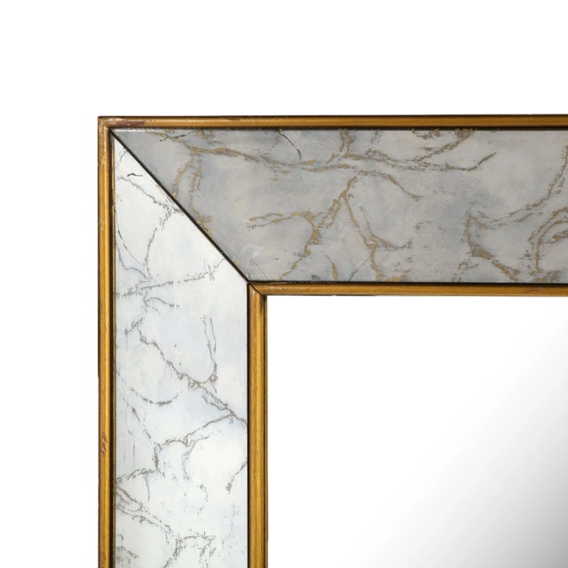 Gold Mid-Century Modern Shadowbox Mirror With Gilt Detailing & Gold Marbled Borders For Sale - Image 8 of 10