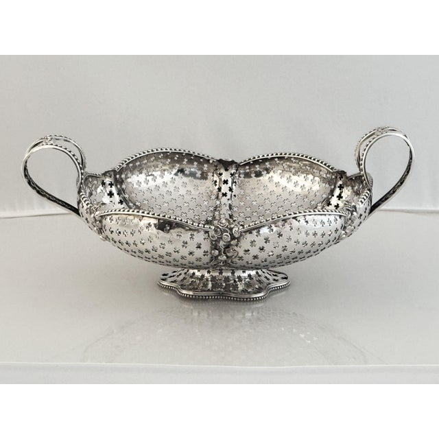 English Pierced Silver Centerpiece or Fruit Basket With Opposing Handles For Sale - Image 13 of 13