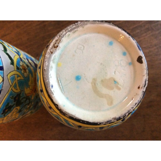 19th Century French Enameled Longwy Vases - a Pair For Sale - Image 4 of 12