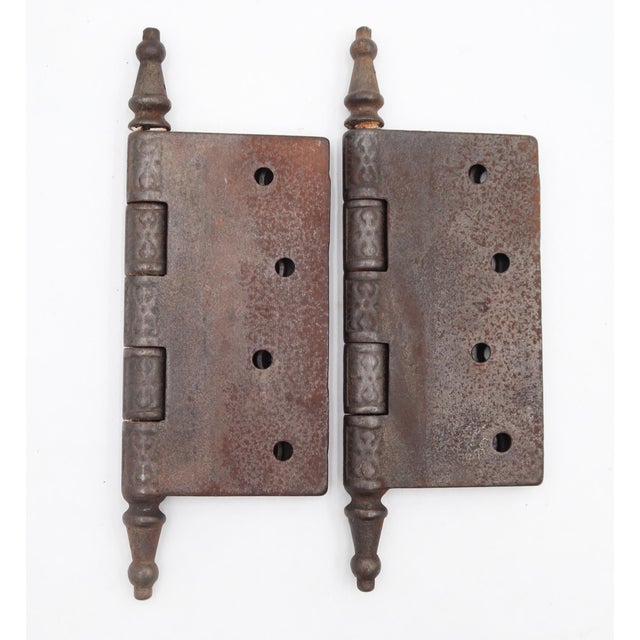 Pair of 4.5 X 4.5 In. Antique Cast Iron Victorian Door Hinges For Sale - Image 4 of 4