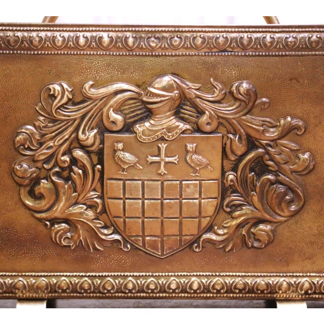 Traditional Early 20th Century Renaissance Revival Brass Heraldic Magazine Rack For Sale - Image 3 of 8