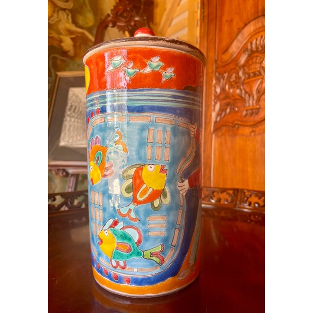 Mid-Century Modern Rare Early Vintage Giovanni DeSimone Ceramic Pottery/ MCM Medium Canister / Signed #137/ 1960's For Sale - Image 3 of 7