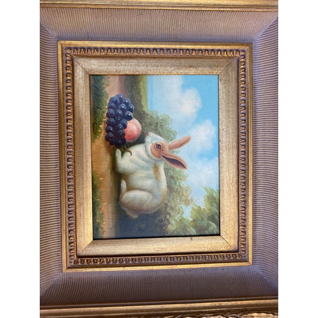 Victorian Mid 20th Century Bunny Rabbit With Fruit Painting, Framed For Sale - Image 3 of 5