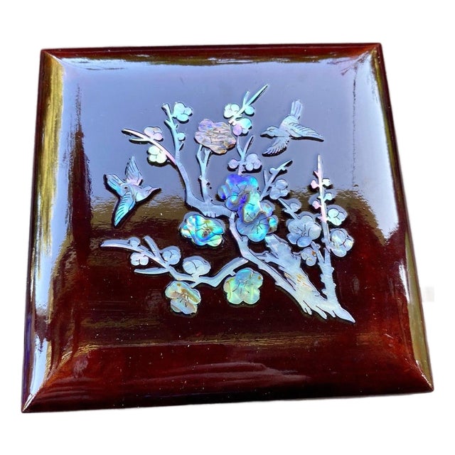 Mid 20th Century Korean Lacquer Vanity Box With Iridescent Mother-of-Pearl Inlay For Sale