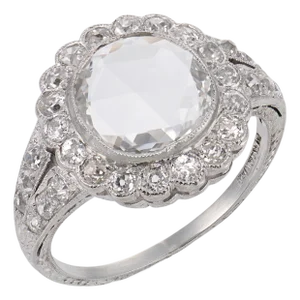 1910s Edwardian Gia 0.91 Carat Rose Cut Diamond Platinum Cluster Engagement Ring, Size 5.5