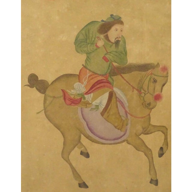 Pair of 19th Century Chinese Equestrian Horse Paintings in Watercolor For Sale - Image 11 of 12