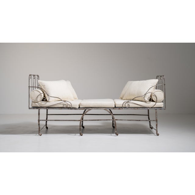 Early 20th Century French Wrought Iron Daybed With Cushions For Sale - Image 4 of 18