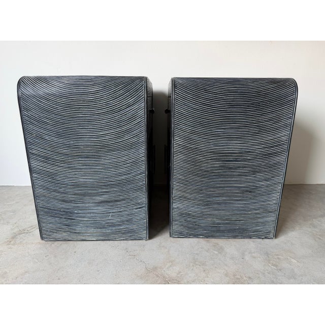 Vintage Coastal Pencil Reed Rattan Nightstands With Blackwashed Finish – Pair For Sale - Image 9 of 13