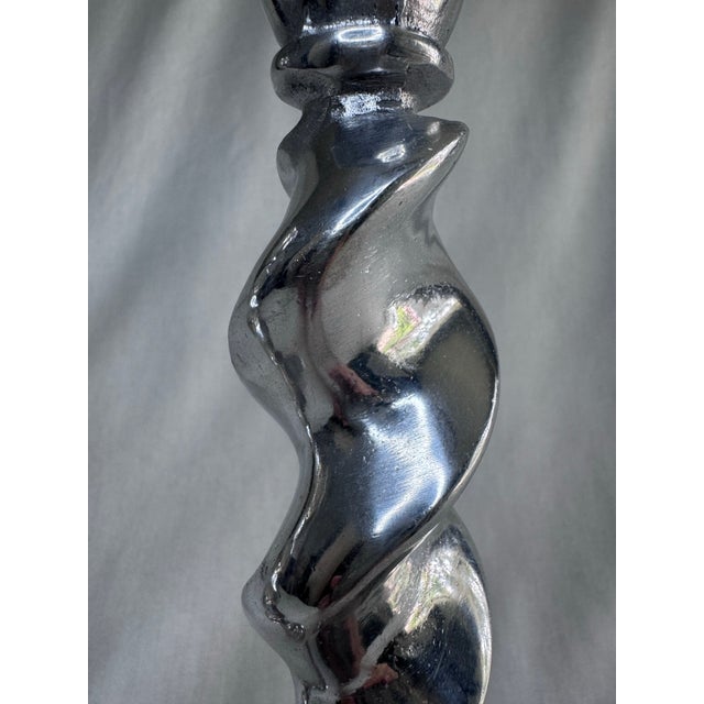 Metal Vintage Large English Traditional Barley Twist Silver Tone Candlesticks, a Pair For Sale - Image 7 of 11