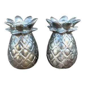Vintage Metal Pineapple Taper Candleholders- a Pair