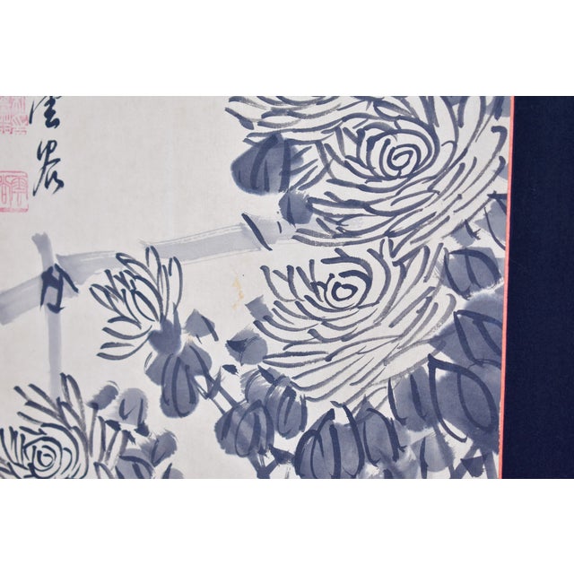 1960s Chinese Bamboo Floral Scene 4 Panel Silk Folding Screen Watercolor Painting Signed For Sale - Image 4 of 15