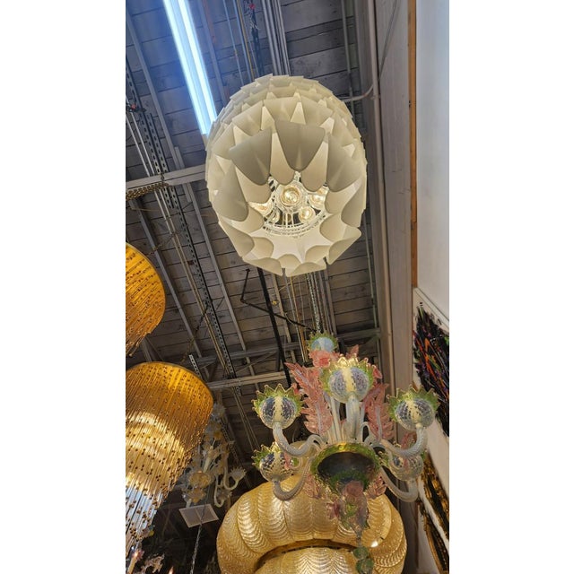 Mid 20th Century Tiered Frosted Glass Chandelier For Sale In Dallas - Image 6 of 8