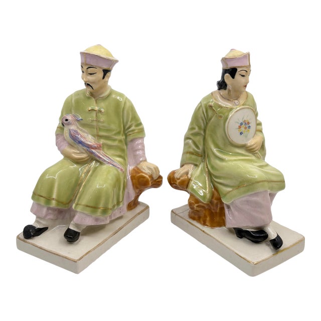 Vintage Mid Century Asian Man and Woman Bookends/ Decorative Figurines- A Set For Sale