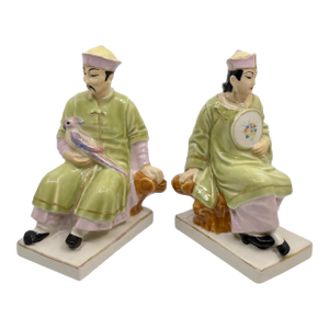 Vintage Mid Century Asian Man and Woman Bookends/ Decorative Figurines- A Set