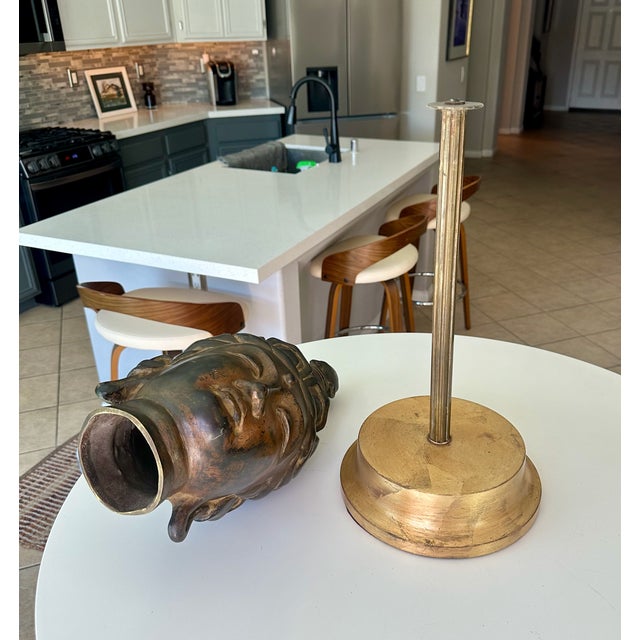 Vintage Gilt Bronze Bust Giltwood Stand Buddhist Deity Kannon Bosatsu For Sale - Image 14 of 17