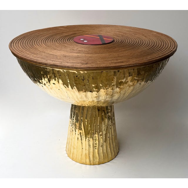 2020s Contemporary Pair of Hammered Brass Rattan Enamel Metal Side Tables, Italy For Sale - Image 5 of 12