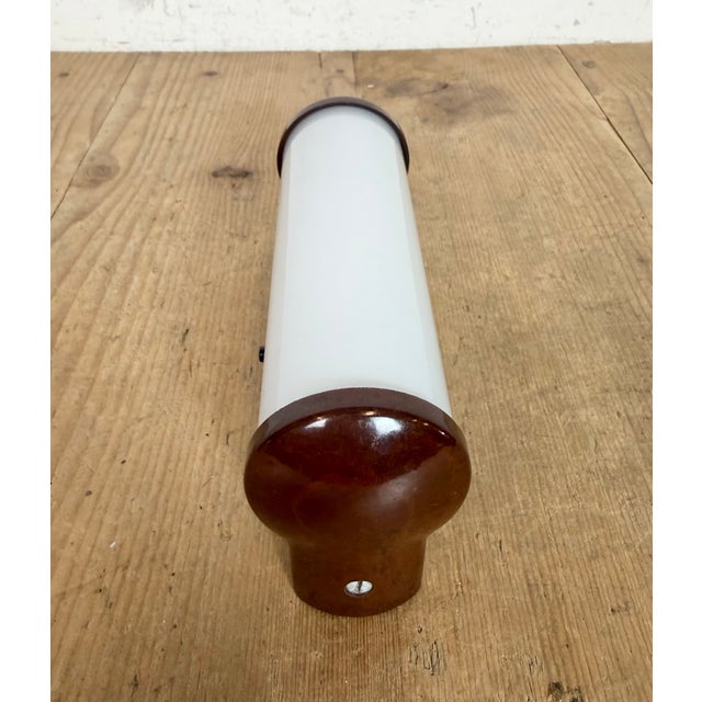 1950s Industrial Brown Bakelite Wall Light with Milk Glass Shade from Elektrosvit, 1950s For Sale - Image 5 of 14