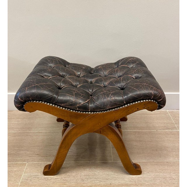 Brown Leather Escabel, 1970s For Sale - Image 15 of 15