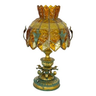 Brutalist Hammered Glass Table Lamp by Longobard, Italy, 1970s For Sale