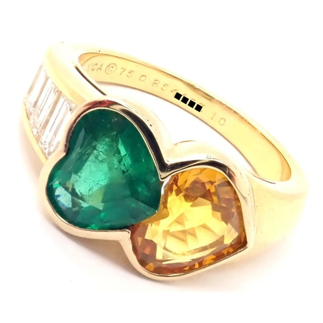 Van Cleef & Arpels 18k Gold Diamond Emerald Yellow Sapphire Ring Paper, size 6 For Sale In Philadelphia - Image 6 of 12