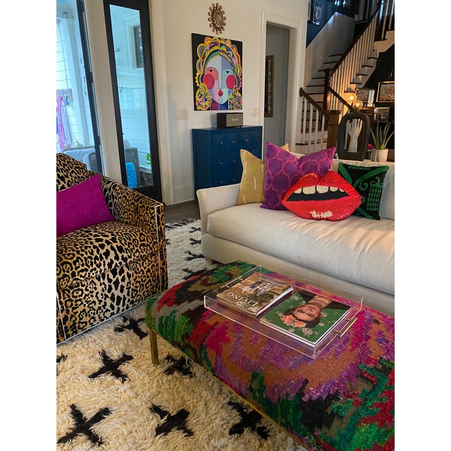 Contemporary Velvet "Embrasse Moi" Lips 24" Feather Down Sculpted Pillow, Original Design Custom Made For Sale - Image 3 of 8