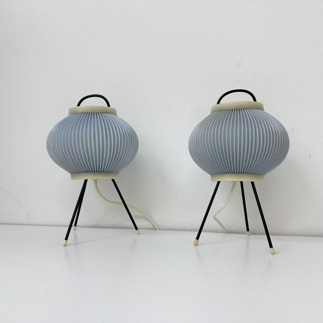 Blue Ripsal Tripod Table Lamps, 1950s, Set of 2 For Sale - Image 13 of 18