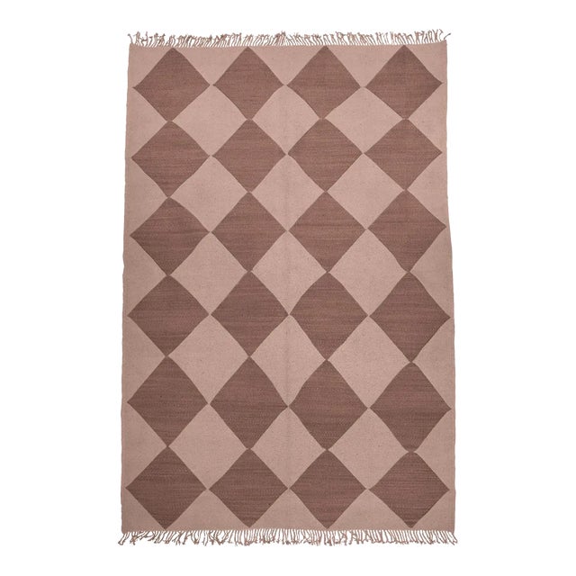 Redwood & Rust Diamond Checker Zanafi Flatweave Moroccan Wool Rug - 10' x 14' For Sale