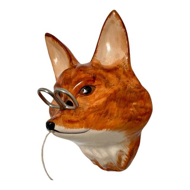 Mid-20th Cent English Fox String Holder Babbacombe Pottery With Original Scissors For Sale