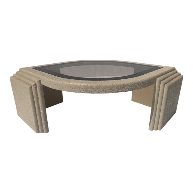 Postmodern 1980s Eye Shaped Textured Coffee Table For Sale